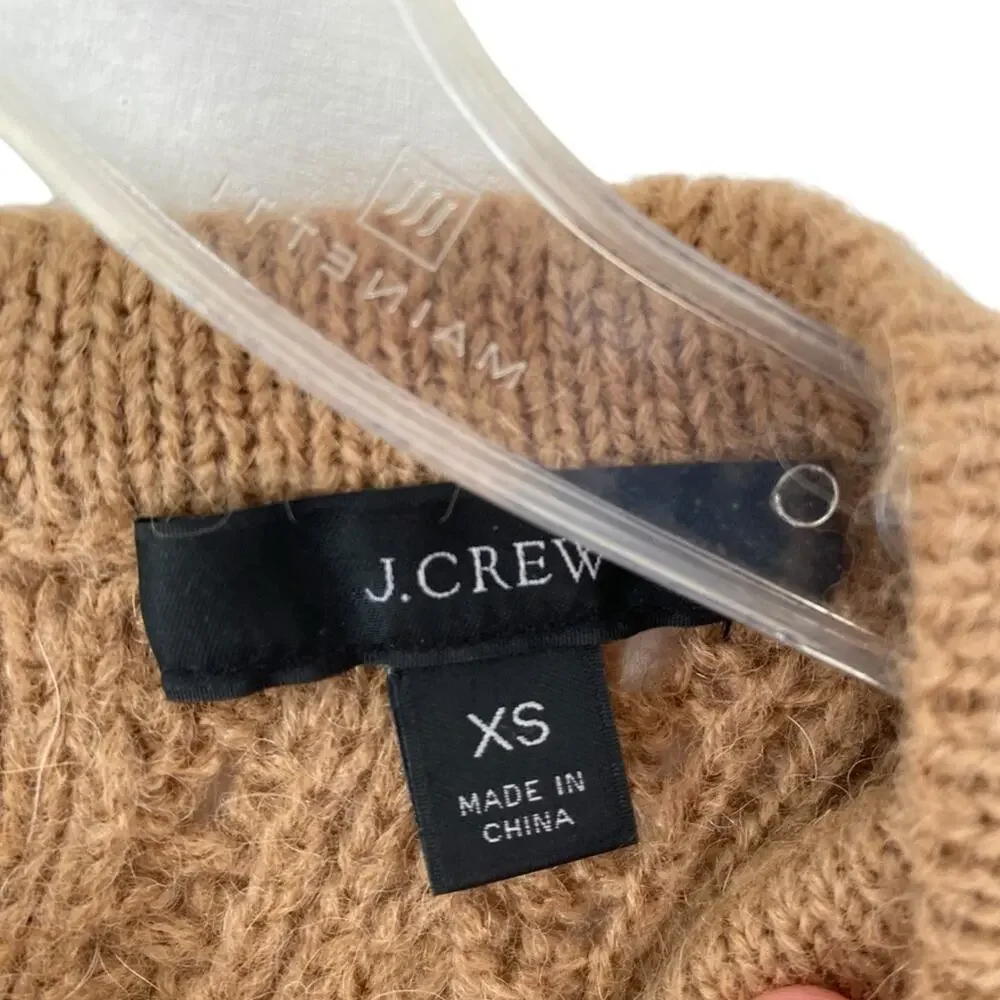 J. Crew Balloon Sleeve Open Weave Cable Knit Sweater XS Tan Brown Wool Alpaca